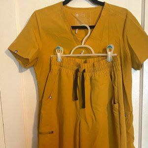 Figs Gold Scrub Set- High Waisted Bottoms